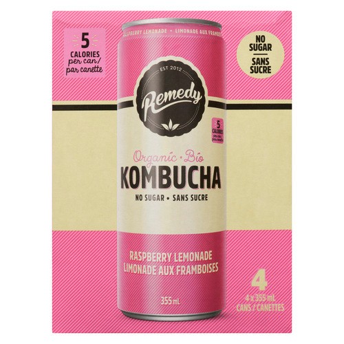 Remedy Organic Kombucha Raspberry Lemonade 4 x 355 ml (cans)