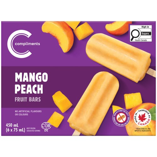 Compliments Frozen Fruits Bars Mango Peach 6 x 75 ml
