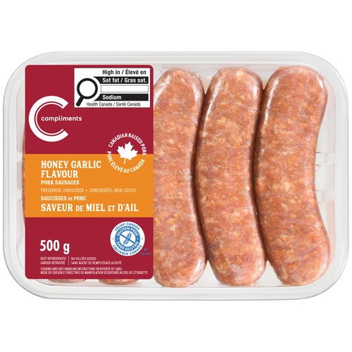 Compliments Frozen Pork Sausage Honey Garlic 500 g