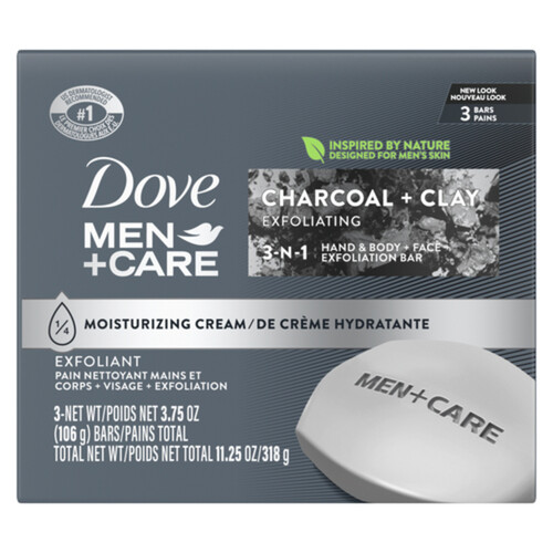 Dove Men+Care Body And Face Bar Soap Charcoal + Clay Deep Clean 3 x 106 g