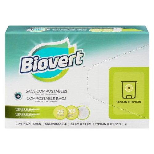 Biovert Compostable Garbage Bags Kitchen 7L 25 Count