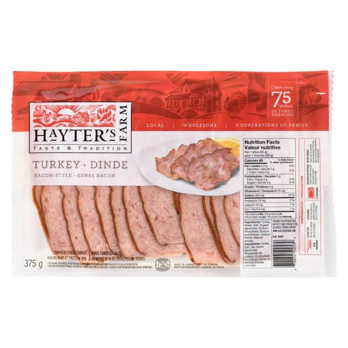 Hayter's Farm Smoked Cured Turkey Bacon-Style 375 g