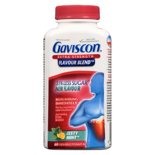 Gaviscon Flavour Blend Extra Strength Chewable Foamtabs Zesty Mint 60 Count