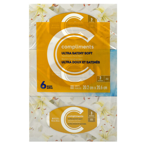Compliments Facial Tissues Ultra Soft 3-Ply 6 Boxes x 88 Sheets