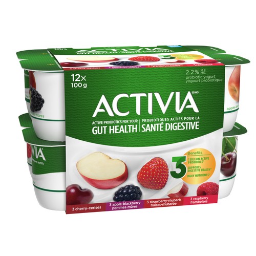 Activia Probiotic Yogurt Cherry Raspberry Apple Blackberry & Strawberry Value Size 12 x 100 g