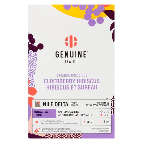 Genuine Tea Organic Herbal Tea Pyramid Elderberry Hibiscus 15 Tea Bags