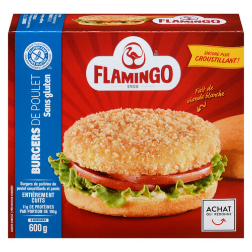 Flamingo Frozen Breaded Fully Cooked Gluten-Free Chicken Breast Burger 600 g