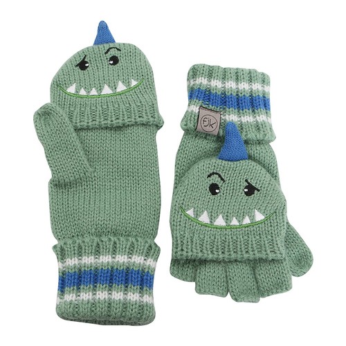 FlapJack Knitted Fingerless Gloves With Flaps Dinosaur Medium 1 Pair 

