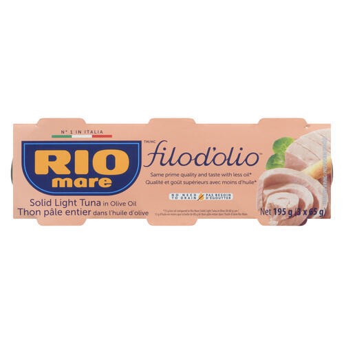 Rio Mare Canned Solid Light Tuna In Olive Oil Filod'oliol 3 x 65 g