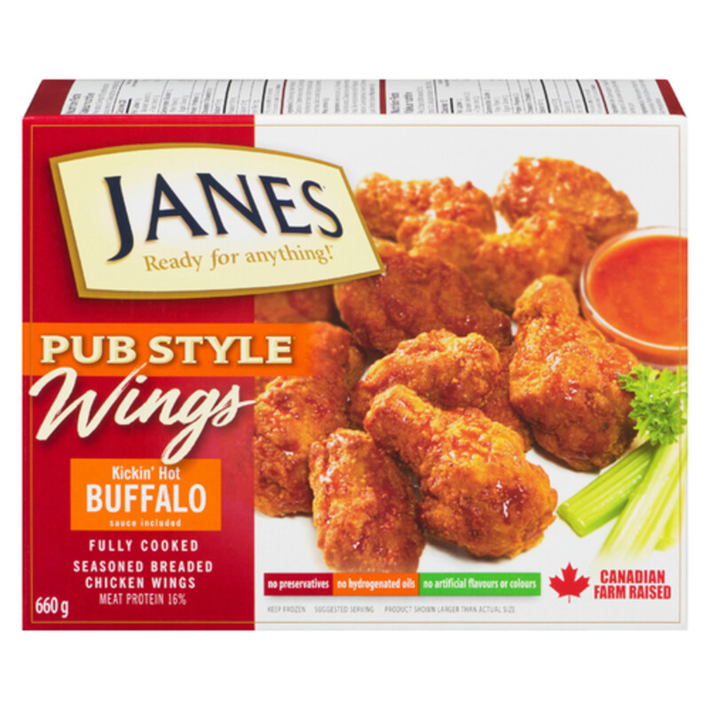 Janes Frozen Chicken Wings Pub Style Fully Cooked With Buffalo Sauce