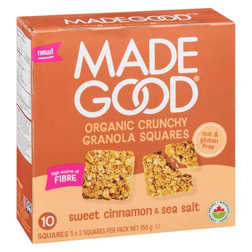 MadeGood Organic Crunchy Squares Bars Sweet Cinnamon 150 g