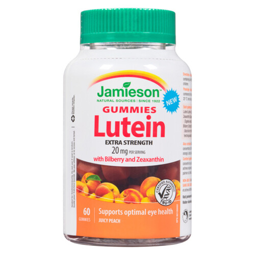 Jamieson Lutein Gummies 20mg Extra Strength Juicy Peach 60 Count