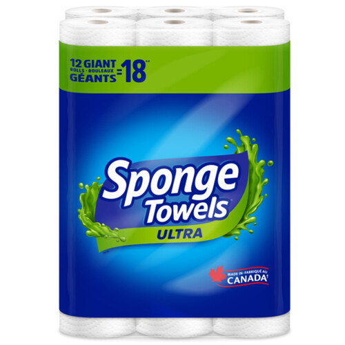 SpongeTowels Ultra Paper Towel 12 Giant Rolls=18 Rolls