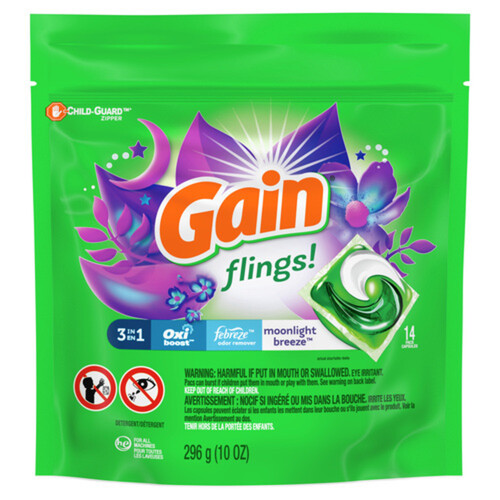 Gain Flings + Aroma Boost Laundry Detergent Moonlight Breeze 14 Pacs 296 g