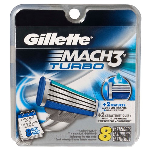 Gillette Mach3 Turbo Razor Blade Refill 8 Cartridges