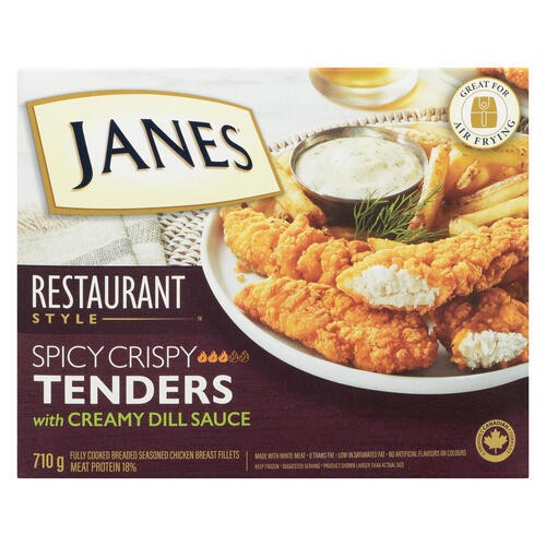 Janes Frozen Seasoned Chicken Breast Fillets Spicy Crispy Tenders with Creamy Dill Sauce 710 g