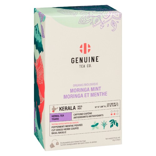 Genuine Tea Organic Herbal Tea Moringa Mint 15 EA