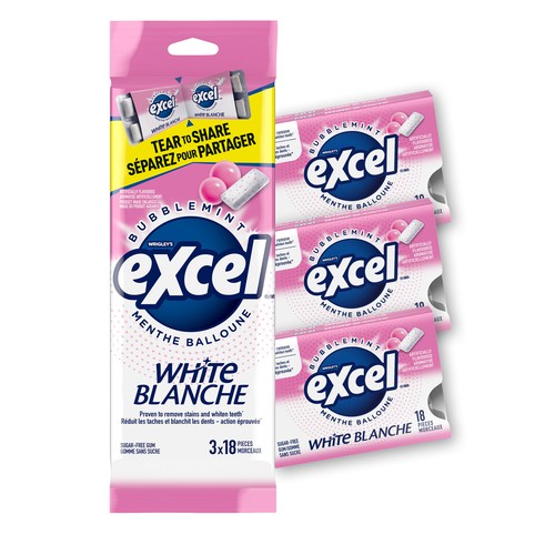 EXCEL Sugar Free Teeth Whitening Chewing Gum White Bubblemint Flavoured Pack of 18 Pieces 3 EA