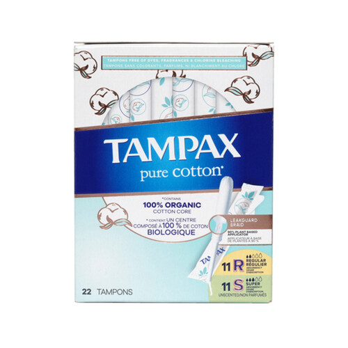 Tampax Pure Cotton Tampons Regular And Super 22 Count