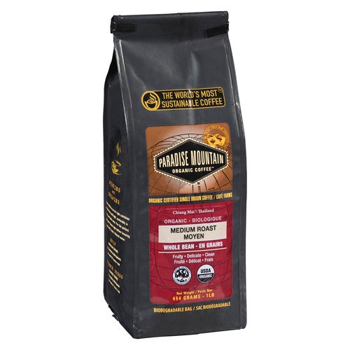 Paradise Mountain Organic Whole Bean Coffee Medium Roast 454 g