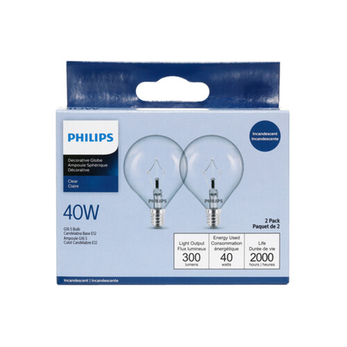 Philips Bulbs 40W Clear 2 EA