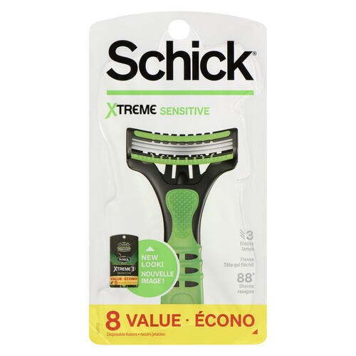 Schick Xtreme Sensitive Disposable Razors 3 Blades For Men 8 Pack