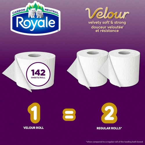Royale Velour Toilet Paper 2-Ply 12 Rolls x 142 Sheets 