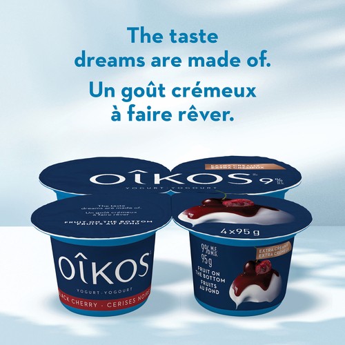 Oikos 9% Greek Yogurt Extra Creamy Fruit On The Bottom Black Cherry 4 x 95 g