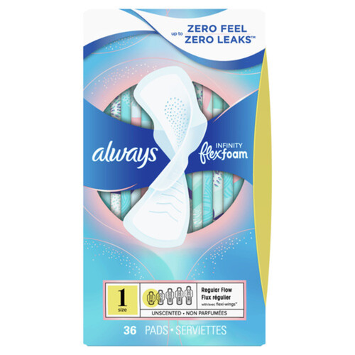 Always Infinity Flex Foam Pads Regular  Size 1  With Wings Unscented 36 Count