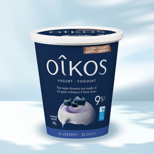 Oikos 9% Greek Yogurt Extra Creamy Blended Blueberry 650 g
