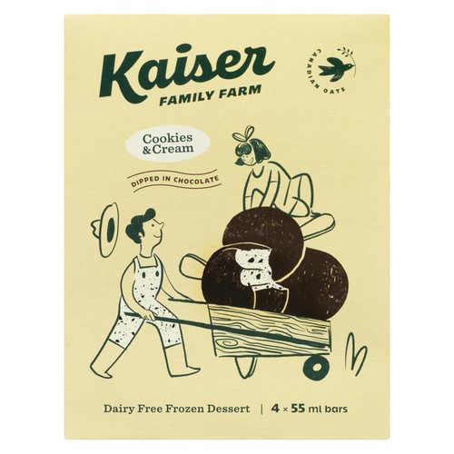 Kaiser Family Farm Dairy-Free Frozen Dessert Cookies & Cream 4 Bars x 55 ml