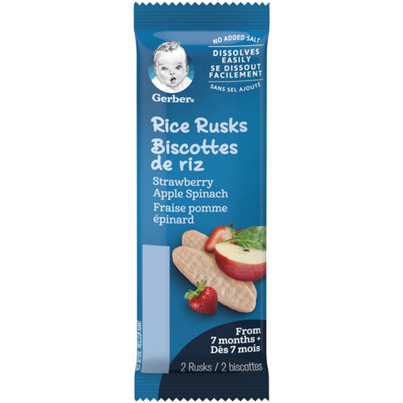 Baby Rice Rusk's Gerber Rice Rusks Strawberry, Apple & Spinach Baby Snacks 50 g - Voilà ...