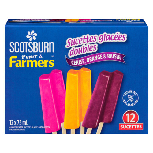 Scotsburn Ice Pops Twin Orange Cherry Grape 12 x 75 ml