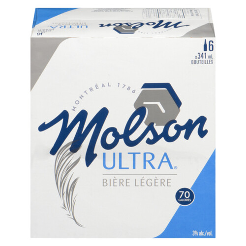 Molson Ultra Beer 3% Alcohol 6 x 341 ml (bottles)