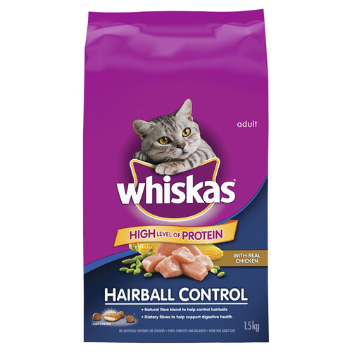Whiskas Dry Cat Food Hairball Control With Real Chicken 1.5 kg