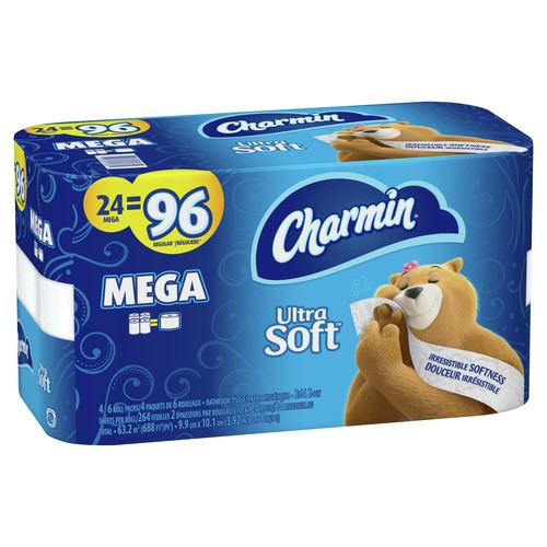 Charmin Toilet Paper Ultra Soft 2-Ply 24 Mega Rolls x 264 Sheets 