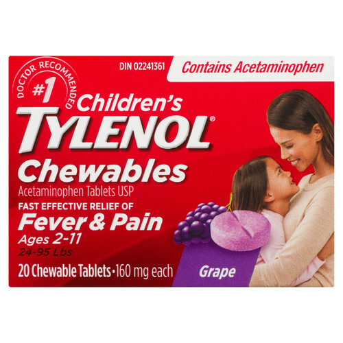 Tylenol Children's Chewables Pain Relief Grape 20 Tablets