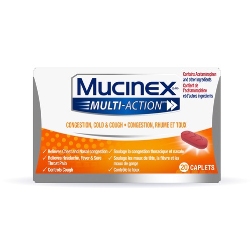 Mucinex Multi-Action Cold, Flu & Sore Throat 20 Caplets