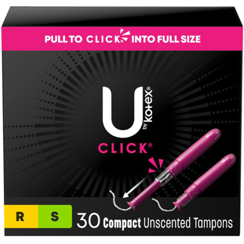 U by Kotex Click Comfort Tampons Regular/Super Unscented 30 Count