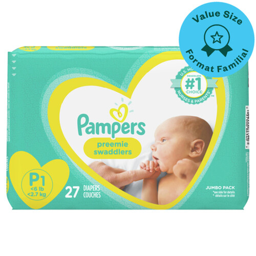 Pampers Diapers Swaddlers Jumbo Pack Size Preemie 27 Count - Voilà