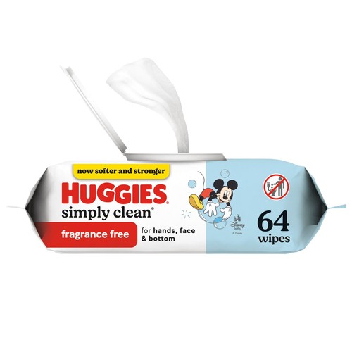 Huggies Simply Clean Baby Wipes Unscented Flip-Top Pack 64 Count