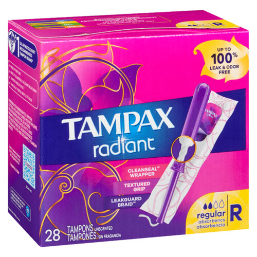 Tampax Radiant Tampons Regular Unscented 28 Count