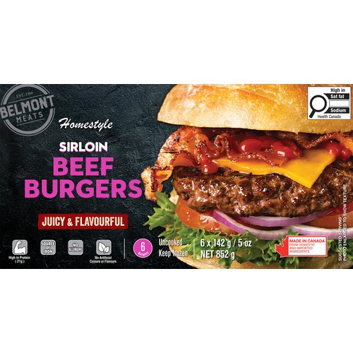 Belmont Frozen Beef Burgers Home Style Sirloin 852 g