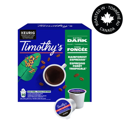 Timothy's Coffee Pods Rainforest Espresso Extra Dark K-Cups 30 EA
