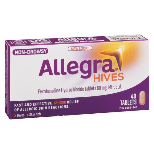 Allegra Hives Fexofenadine Hydrochloride 60 mg 40 Tablets