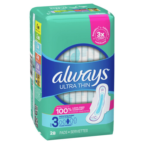 Always Ultra Thin Pads Extra Long Size 3  With Wings 28 Count