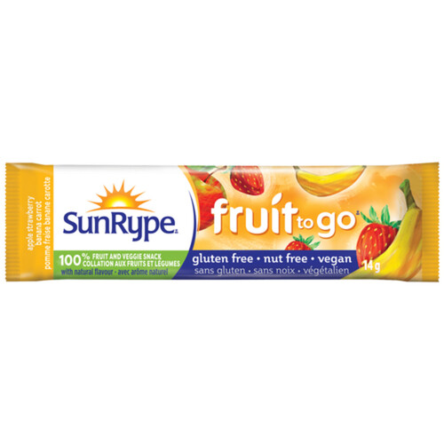 SunRype Fruit to Go 100% Fruit Snack Apple Strawberry Banana Carrot 14 g