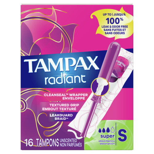 Tampax Radiant Tampons Super Absorbency Unscented 16 Count