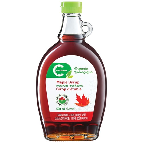 Compliments Organic Dark Maple Syrup Robust Tasty 500 ml