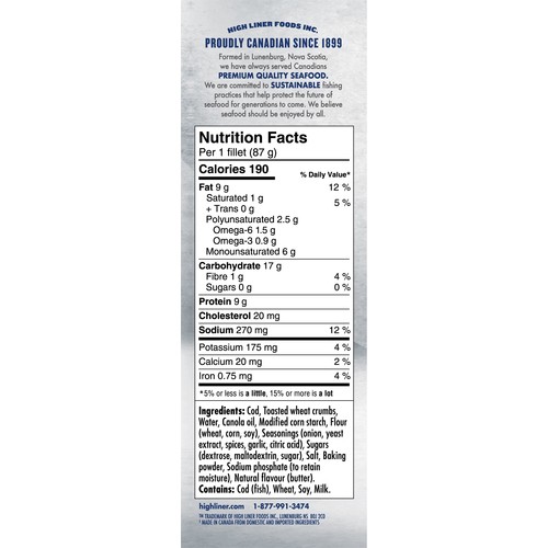 High Liner Frozen Signature Cuts Cod Fillets Crispy Breaded 515 g